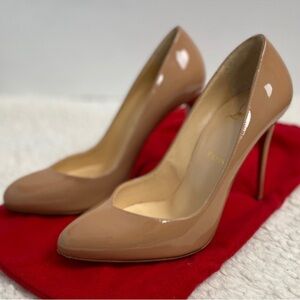 Christian Louboutin Pumps Beige Nude Patent Leather Simple Sz 38.5 US 8 Classic